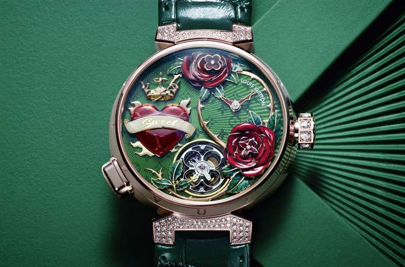 路易威登Tambour玫瑰愛心活動裝置陀飛輪啟動瞬間手表魅力再升級-復(fù)刻表