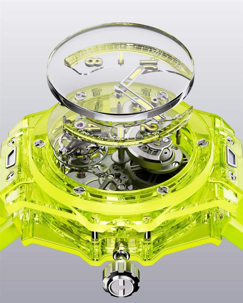 繼綠色SAXEM表殼后宇舶大爆炸陀飛輪首度啟用螢光黃透明表殼-復(fù)刻表