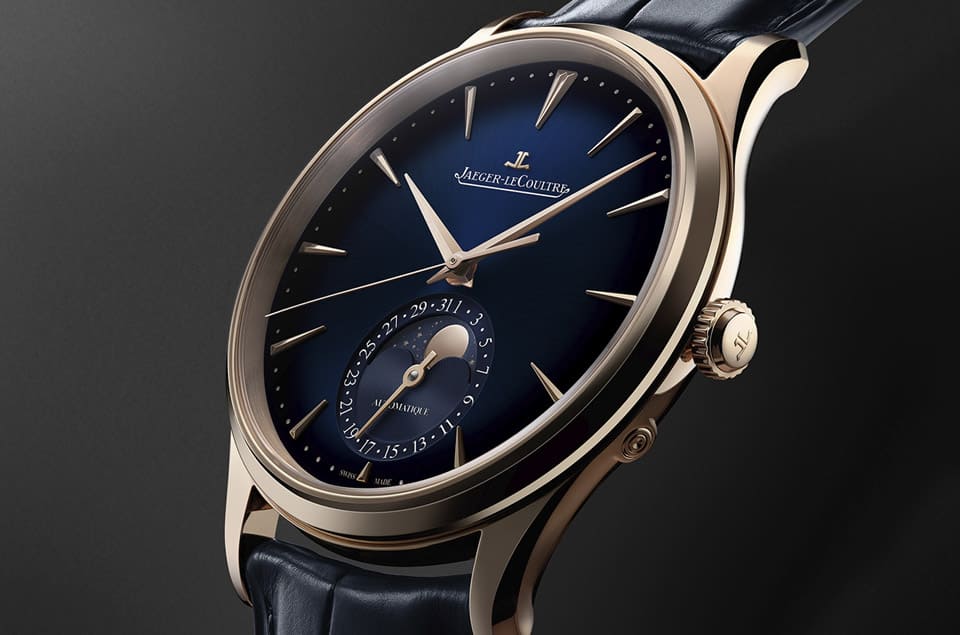 積家Master Ultra超薄大師月相表改玫瑰金材質(zhì)搭配漸層藍(lán)色面盤(pán)詮釋雅致型格-復(fù)刻表