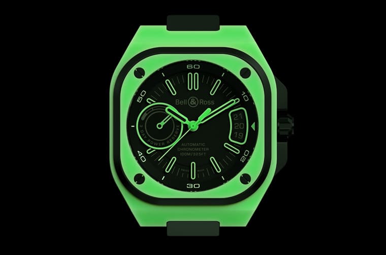 柏萊士夜光系列BR-X5 Green Lum再進(jìn)化整枚表殼都會(huì)發(fā)出綠光-復(fù)刻表