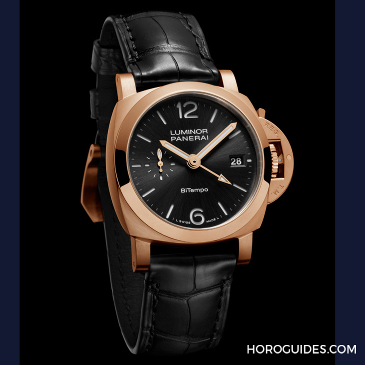 以Goldtech貴金屬材質(zhì)入作！ 沛納海Luminor Quaranta BiTempo腕表再添一延伸新作PAM01641-復(fù)刻表